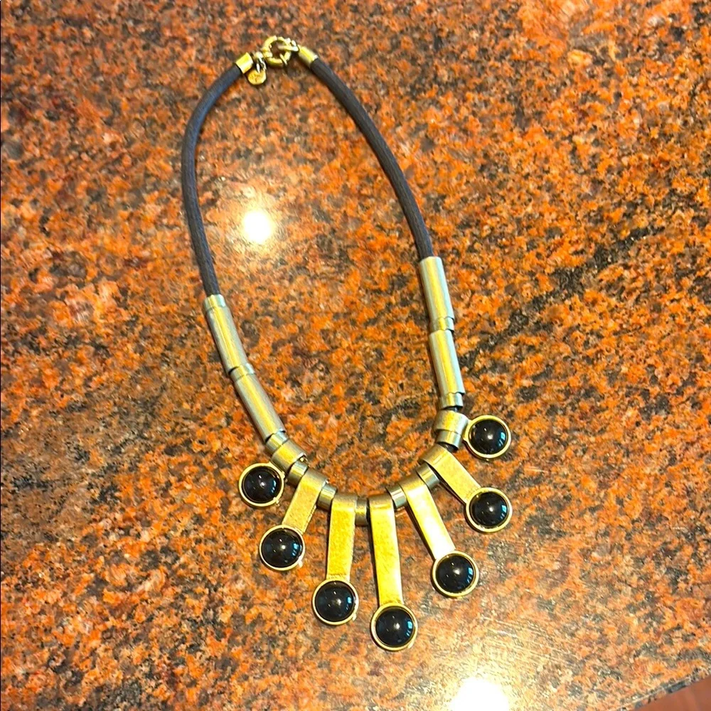 Madewell Gold and Black collar boho statement Necklace brass rope - Picture 2 of 6
